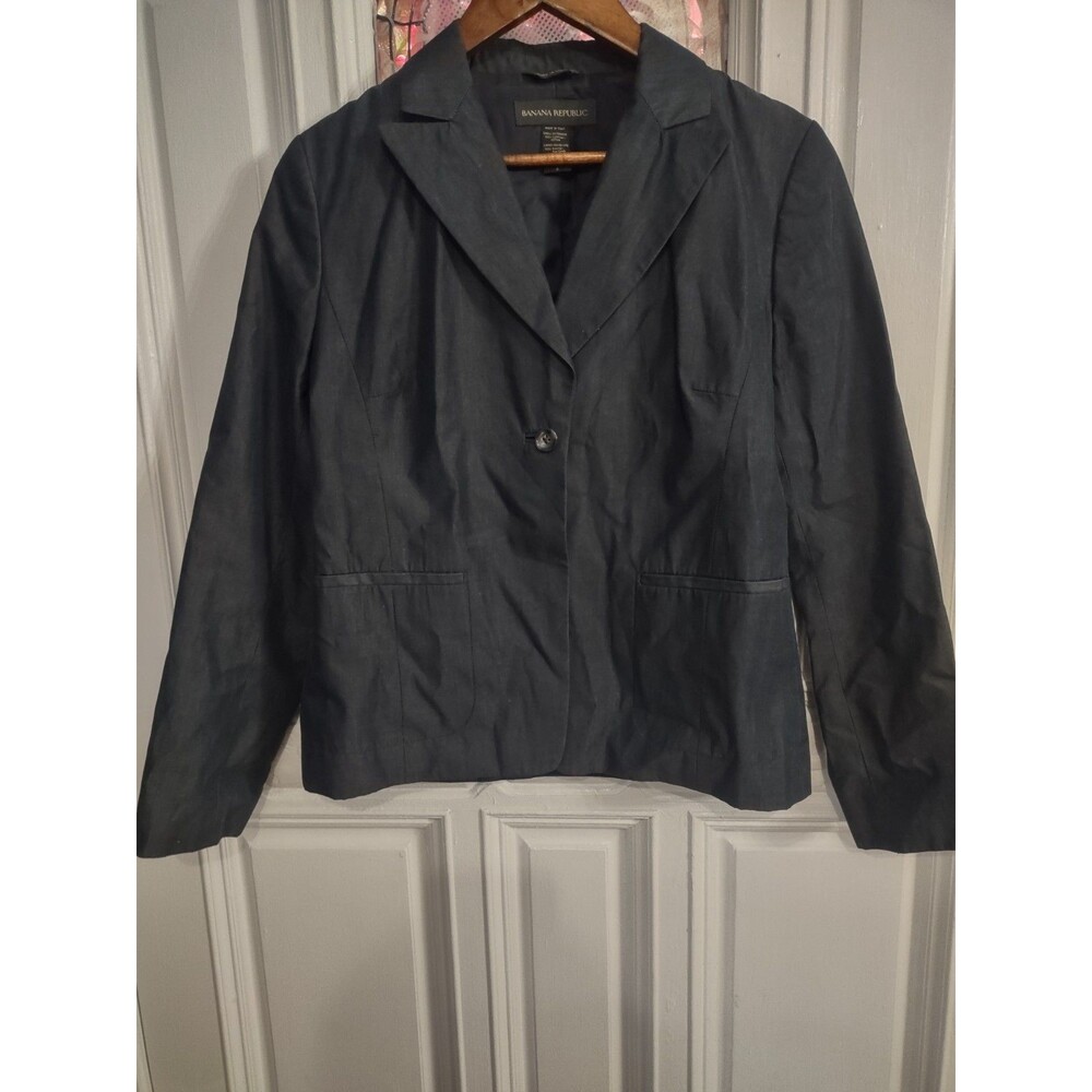 Banana Republic Womens Blazer Blue/Gray Button Closure Size 8 Italian